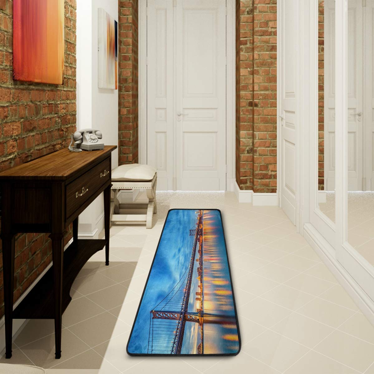 ALAZA Ben Franklin Bridge Sunset Collection Area Rug - 2' x 6' Non-Slip Floor Mat for Living Room, Bedroom, Kitchen - Perfect for Home Decor, Dorm & Office Spaces