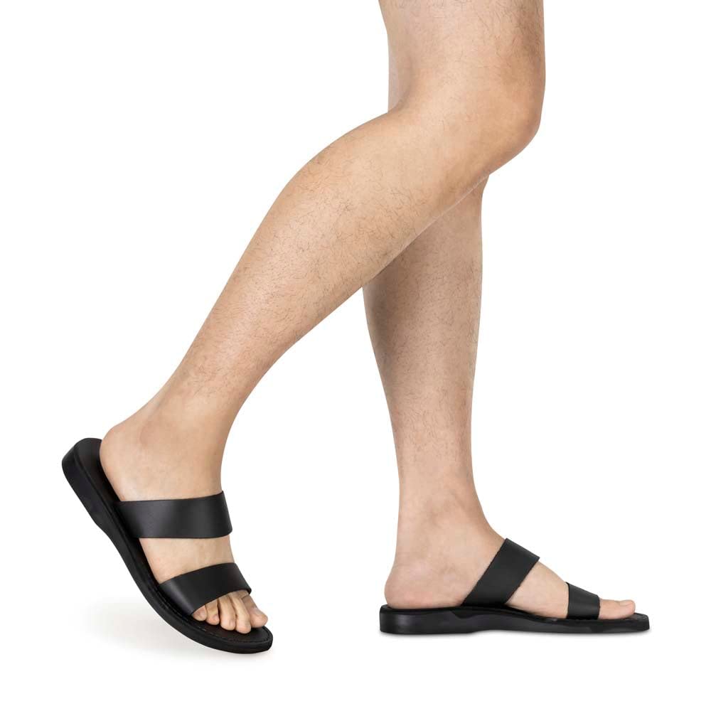 Aviv Men's Leather Double Strap Sandals - Comfortable Casual & Dressy Slide Sandals for Summer, Beach, and Outdoor Wear