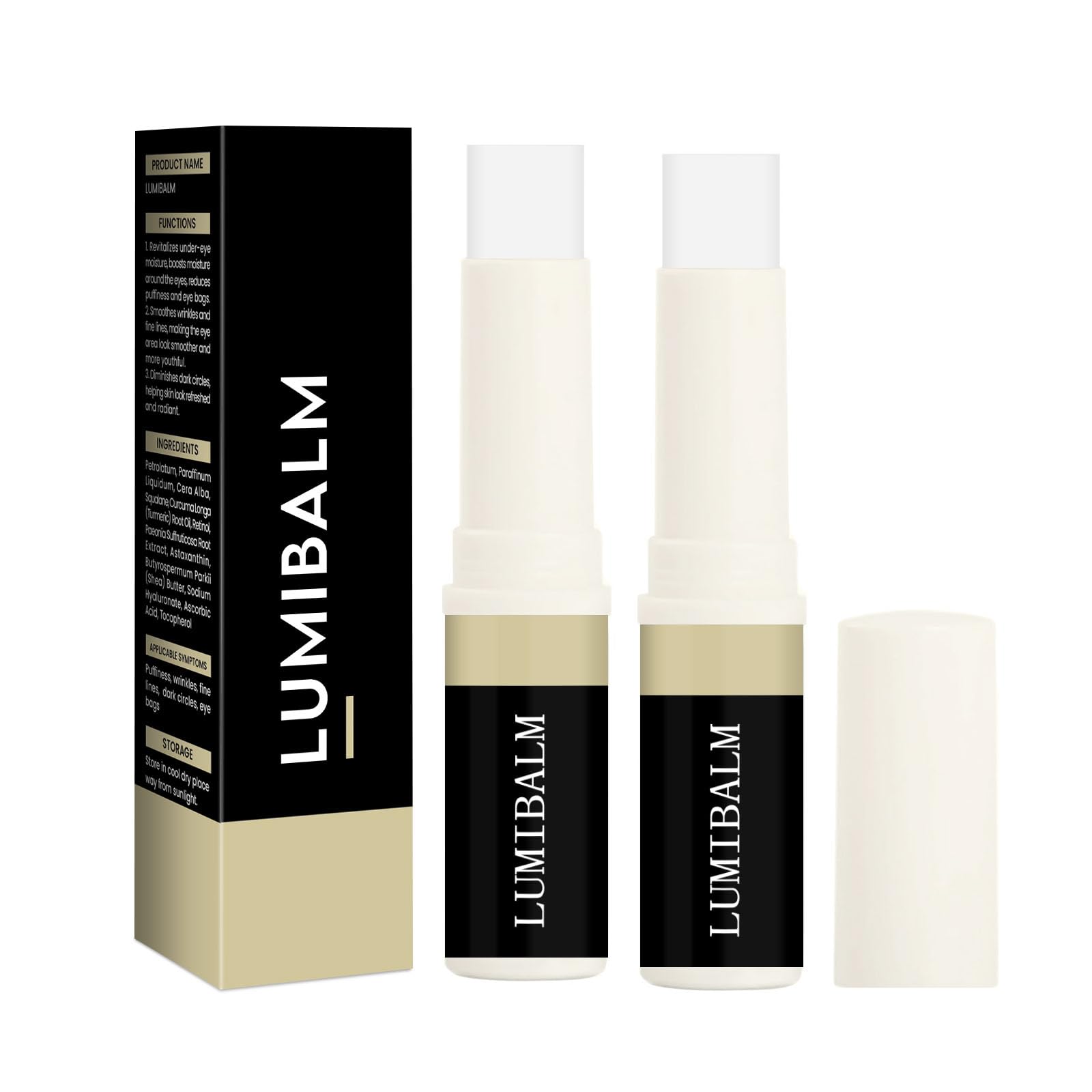 2PCS Lumistick Eye Balm Stick for Dark Circles, Puffiness & Wrinkles - Anti-Aging Under Eye Serum with Hydrating Formula - Reduces Fine Lines & Bags - Perfect for Night Routine & Travel Skincare