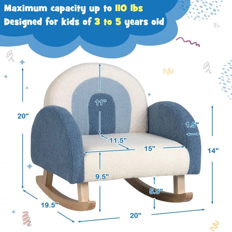 Kids Rocking Chair - Velvet Upholstered Children's Sofa with Solid Wood Legs in Blue | Perfect for Nursery, Playroom & Bedroom Decor