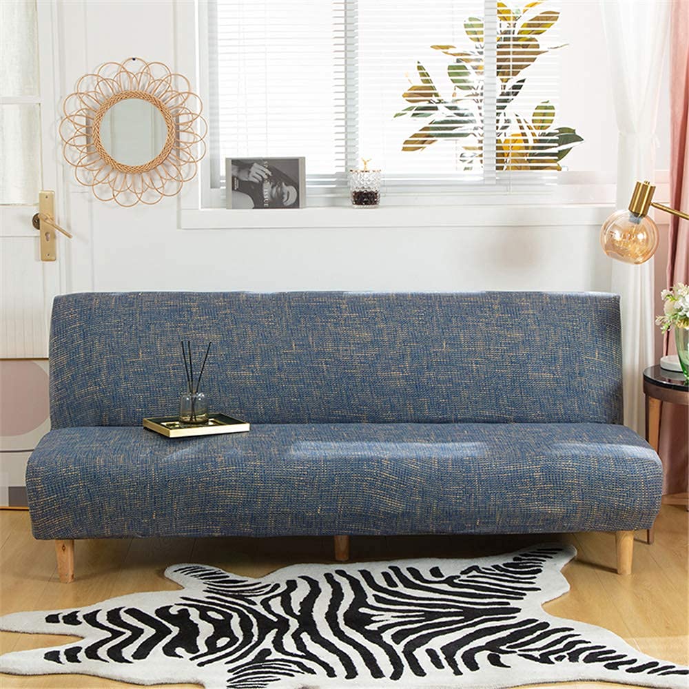 Stretch Sofa Slipcover - Armless Futon Cover, Printed Fitted Furniture Protector, Elastic Polyester Spandex, Washable Sofa Cover for Folding Couch - Perfect for Living Room, Dorm, Apartment & Home Decor Protection