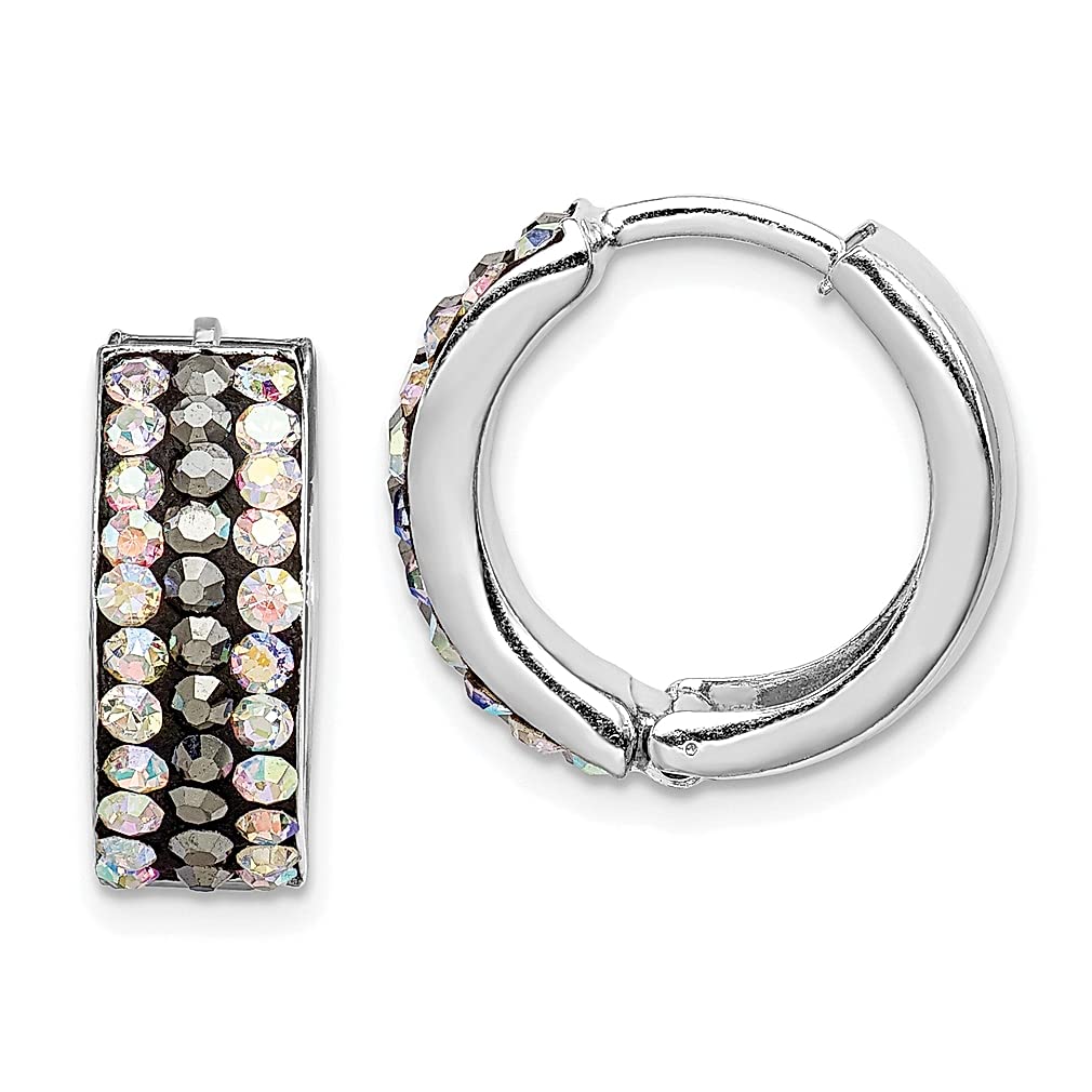 925 Sterling Silver Grey & Rainbow Preciosa Crystal Hinged Hoop Earrings for Women - Elegant Fine Jewelry Set, Perfect Gift for Her - Ideal for Parties, Weddings & Everyday Wear