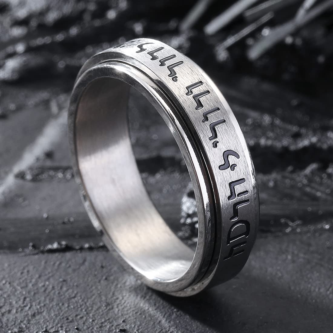 King Will 6mm & 8mm Silver Rose Gold Titanium Spinner Ring for Men - High Polished Dice Pattern & Lord's Prayer Anxiety Relief Fidget Ring - Stress Relief Jewelry for Office, Travel & Meditation