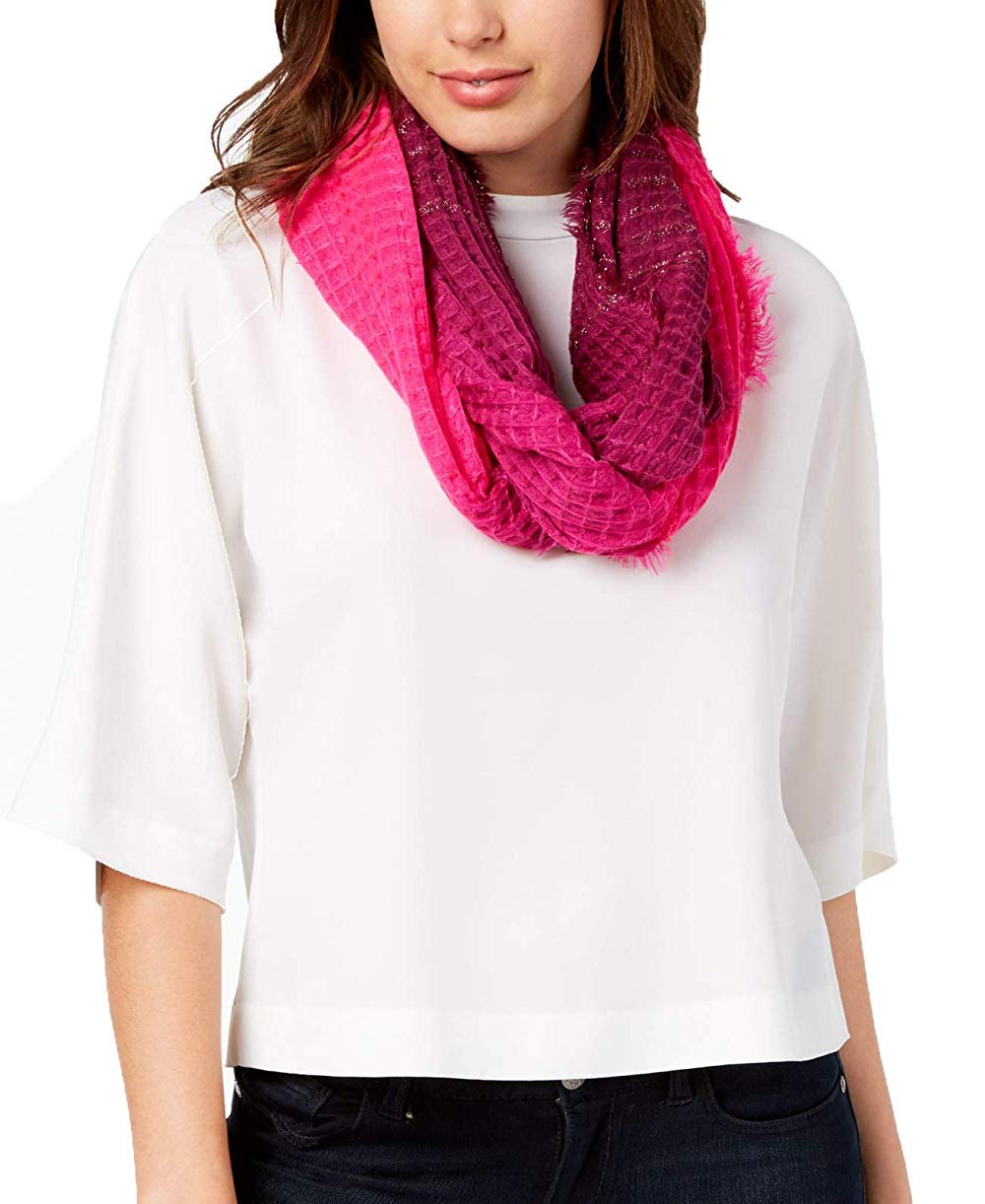 INC Ombre Waffle Loop Scarf - Merlot Wine Color Winter Fashion Accessory for Women | Cozy Knit Infinity Scarf for Fall & Winter Outfits, Cold Weather Layering