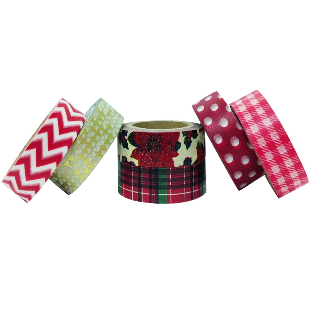 Allydrew Red Poinsettia Washi Tape Set - 6 Rolls Christmas Decorative Masking Tapes for Scrapbooking, Gift Wrapping & DIY Crafts