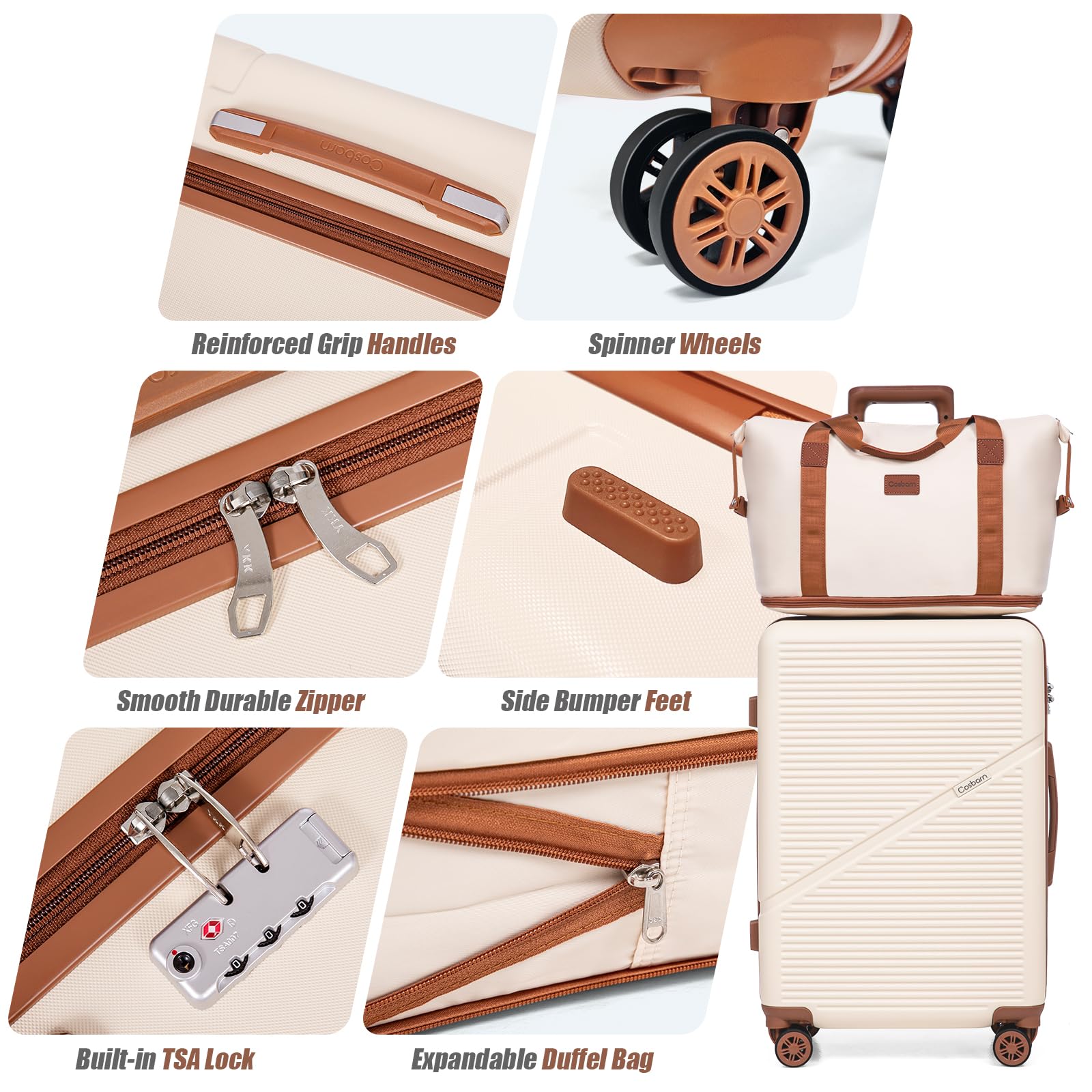 5-Piece ABS Hard Shell Luggage Set with Spinner Wheels - 22x14x9 Inch Airline Approved Carry-On Suitcases, TSA Lock & Waterproof Design for Travel, Business Trips & Family Vacations