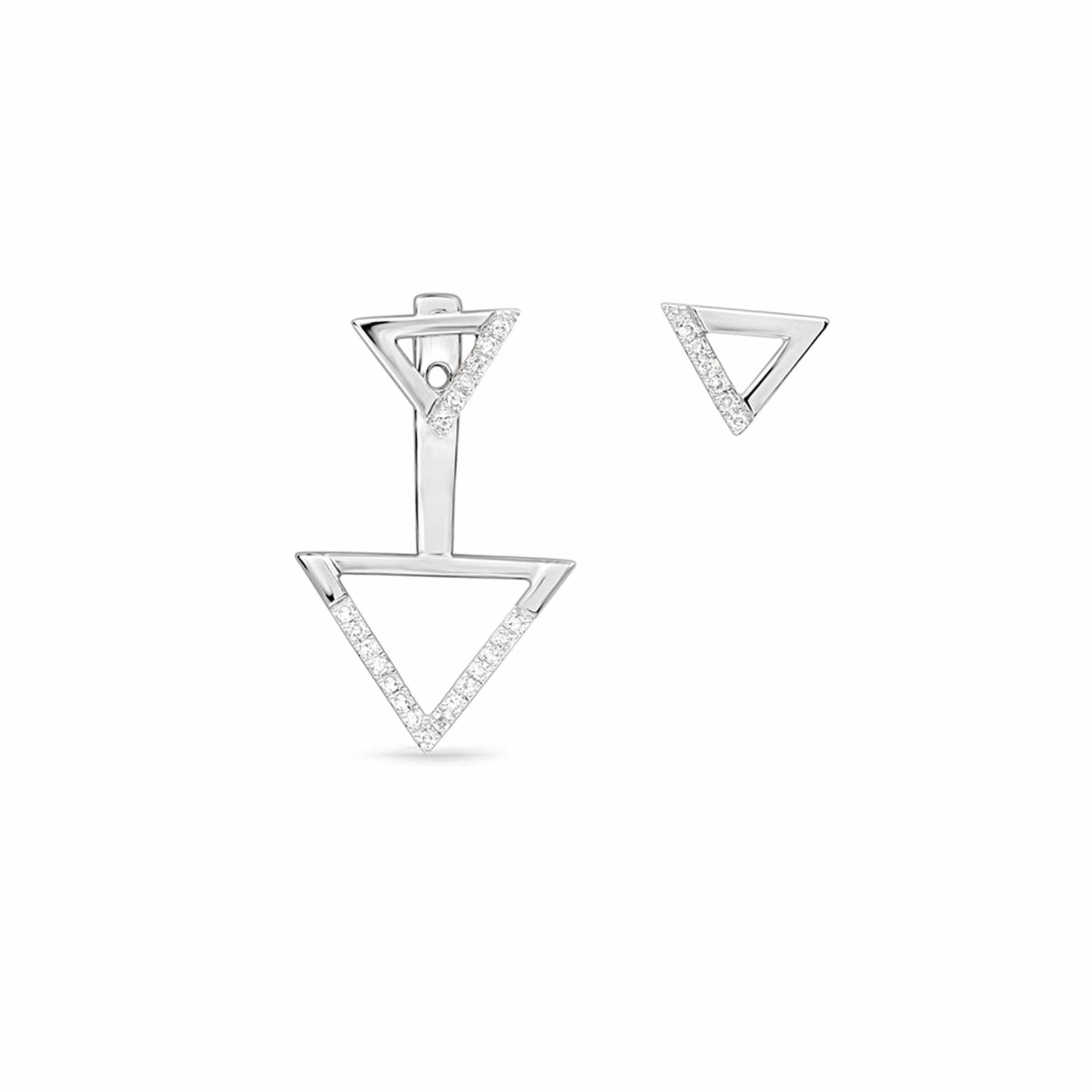 14k White Gold Double Diamond Triangle Ear Jacket & Stud Set - Dainty Earrings for Women, Perfect for Weddings, Parties & Everyday Wear