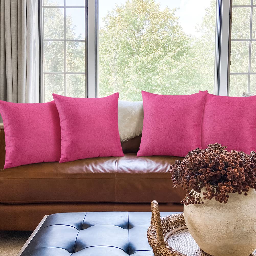 OTOSTAR 20x20 Inch Waterproof Outdoor Throw Pillow Covers - Farmhouse Decorative Cushion Cases for Patio, Sofa, Couch, Balcony & Tent - Set of 4 (Hot Pink) - Perfect for Outdoor Living, Garden Decor & Cozy Home Accents