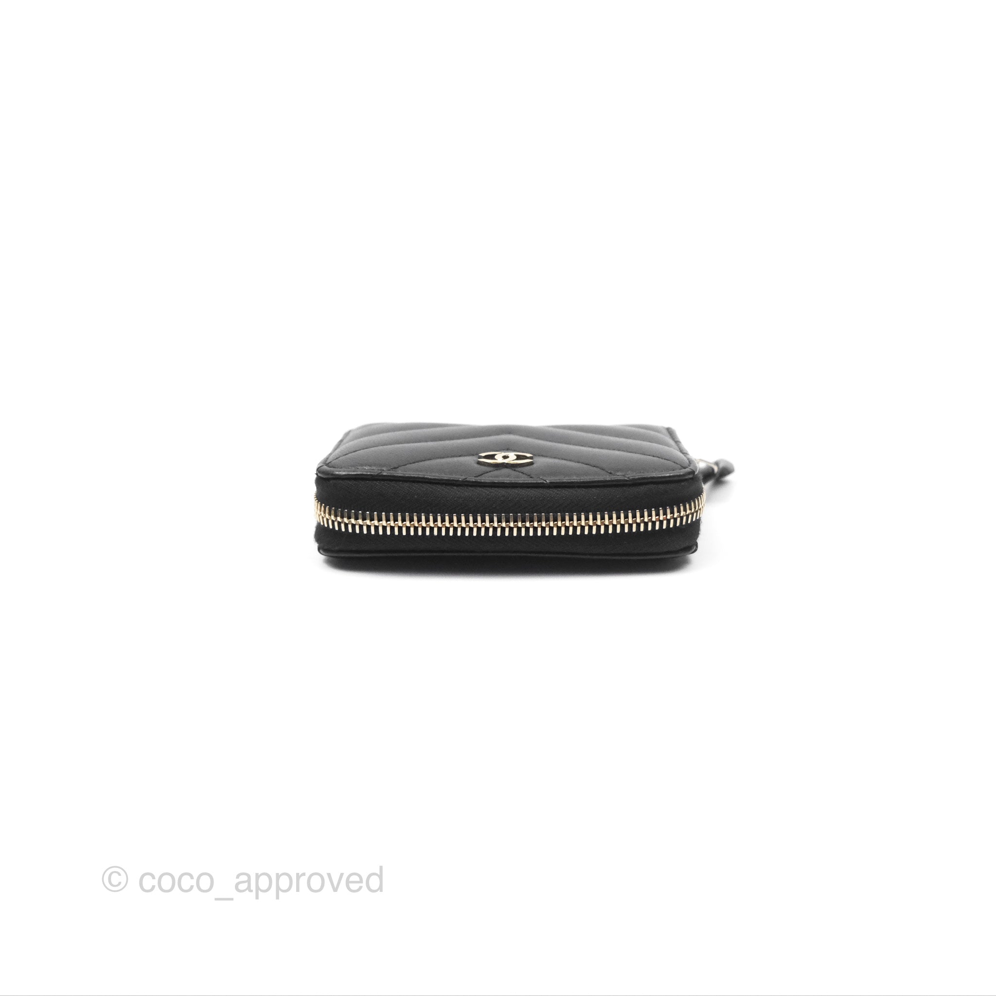 Chanel Chevron Zipped Coin Purse - Black Lambskin with Gold Hardware | Luxury Small Wallet for Women | Perfect for Parties, Travel & Everyday Use
