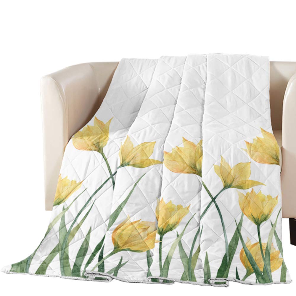 TweetyBed Cotton Quilted Comforter - Yellow Tulips Floral Design, Soft Breathable All-Season Bedspread, Lightweight Queen Size Quilted Throw Blanket for Bedroom Decor, Cozy Living Room Accent, and Elegant Guest Room Coverlet