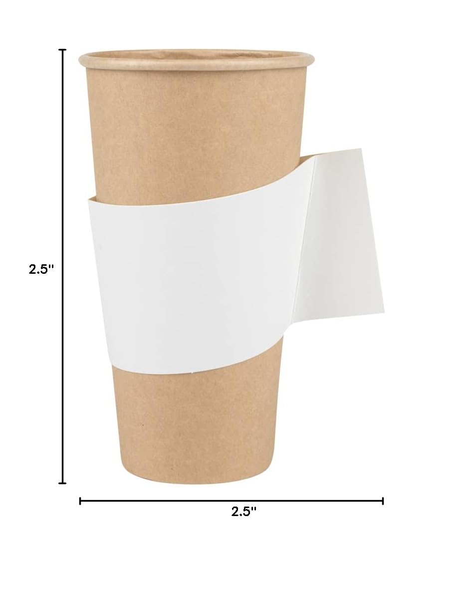 Restpresso Disposable Hot Coffee Sleeves with Handle - 1000 Pack White Paper Cup Jackets for 12oz, 16oz & 20oz Cups (Cups Sold Separately) - Perfect for Coffee Shops, Cafes & Takeout Restaurants