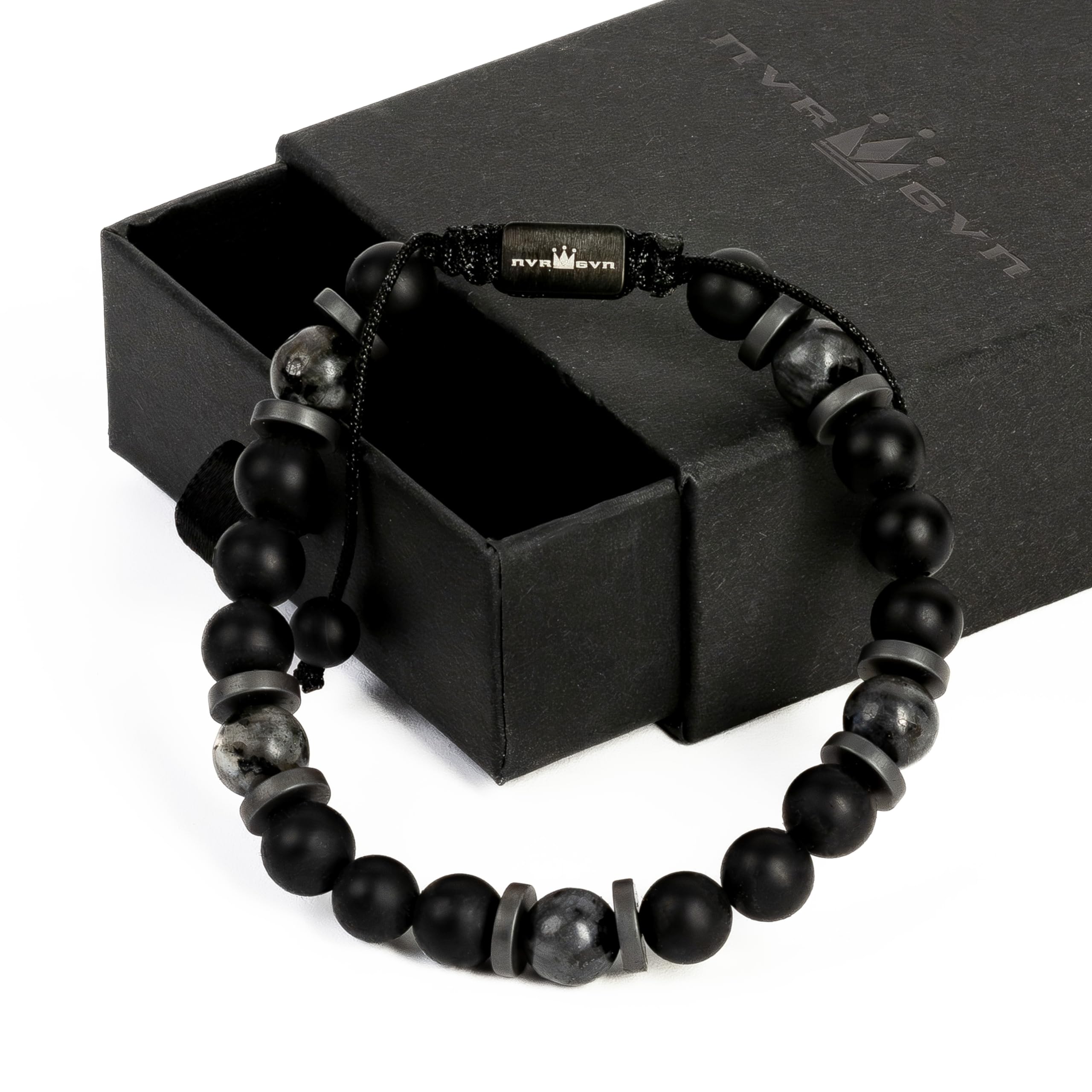 Mens Beaded Bracelet - Black Onyx, Hematite & Spectrolite Adjustable Bracelet for Men, Stylish Mens Jewelry, Perfect Birthday Gift for Men, Ideal for Casual Wear, Office, and Outdoor Adventures - The Deep Below Collection