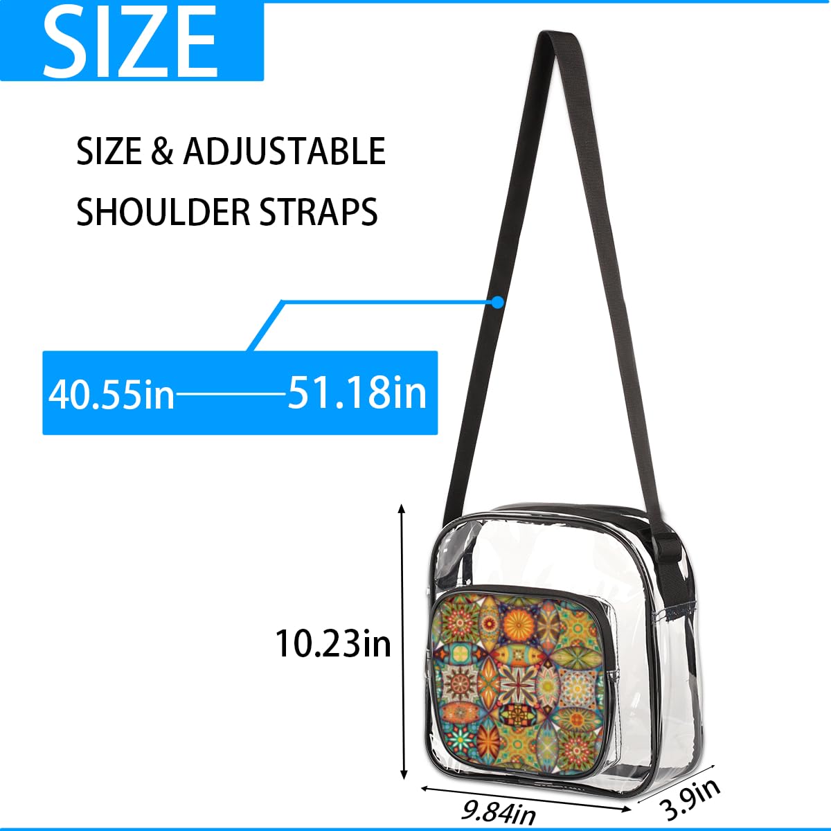 Mexican Art Mandala Clear Crossbody Purse - Ethnic Festival Bag for Women & Men - Stadium Approved Transparent Purse for Concerts, Sports Events & Music Festivals - Stylish & Functional Clear Shoulder Bag for Everyday Use