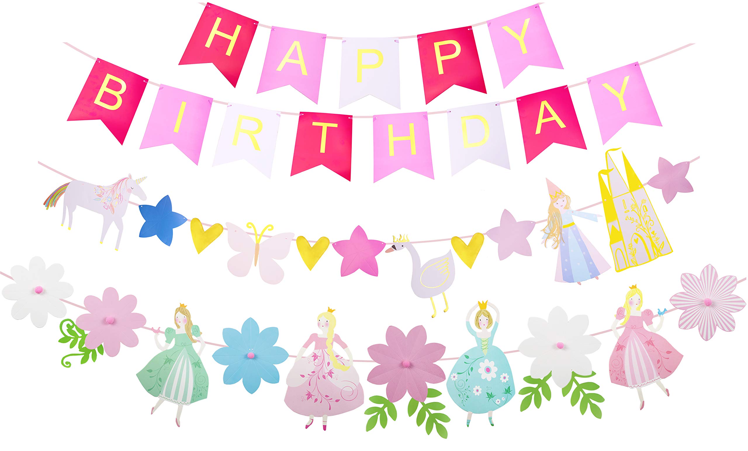 Princess Flower Shaped Birthday Party Banner - Happy Birthday Decoration for Princess Theme Parties | Perfect for Girls' Birthday Celebrations, Baby Showers & Princess-Themed Events