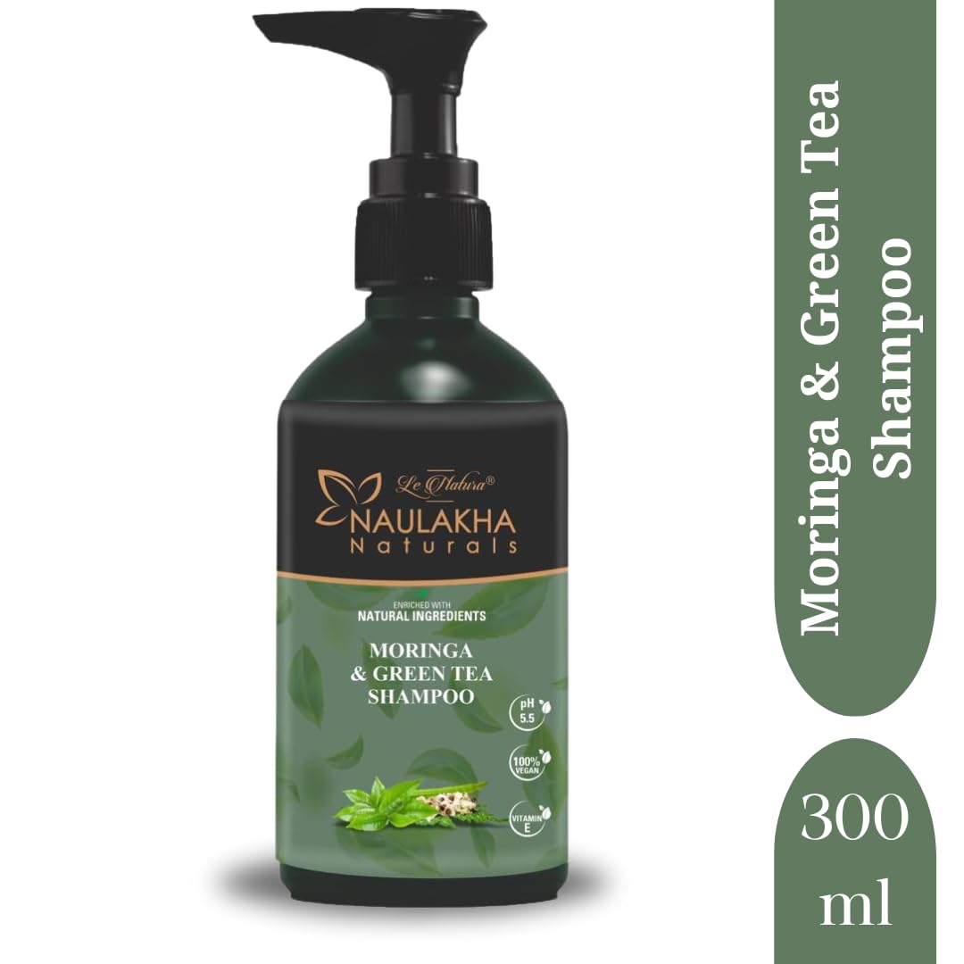 **Le Natura Naulakha Naturals Moringa & Green Tea Shampoo for Dry, Frizzy Hair – Anti-Hair Fall, Anti-Dandruff, Volumizing – Vegan, Cruelty-Free, No Harsh Chemicals (300ml) – Perfect for Daily Hair Care & Scalp Health**