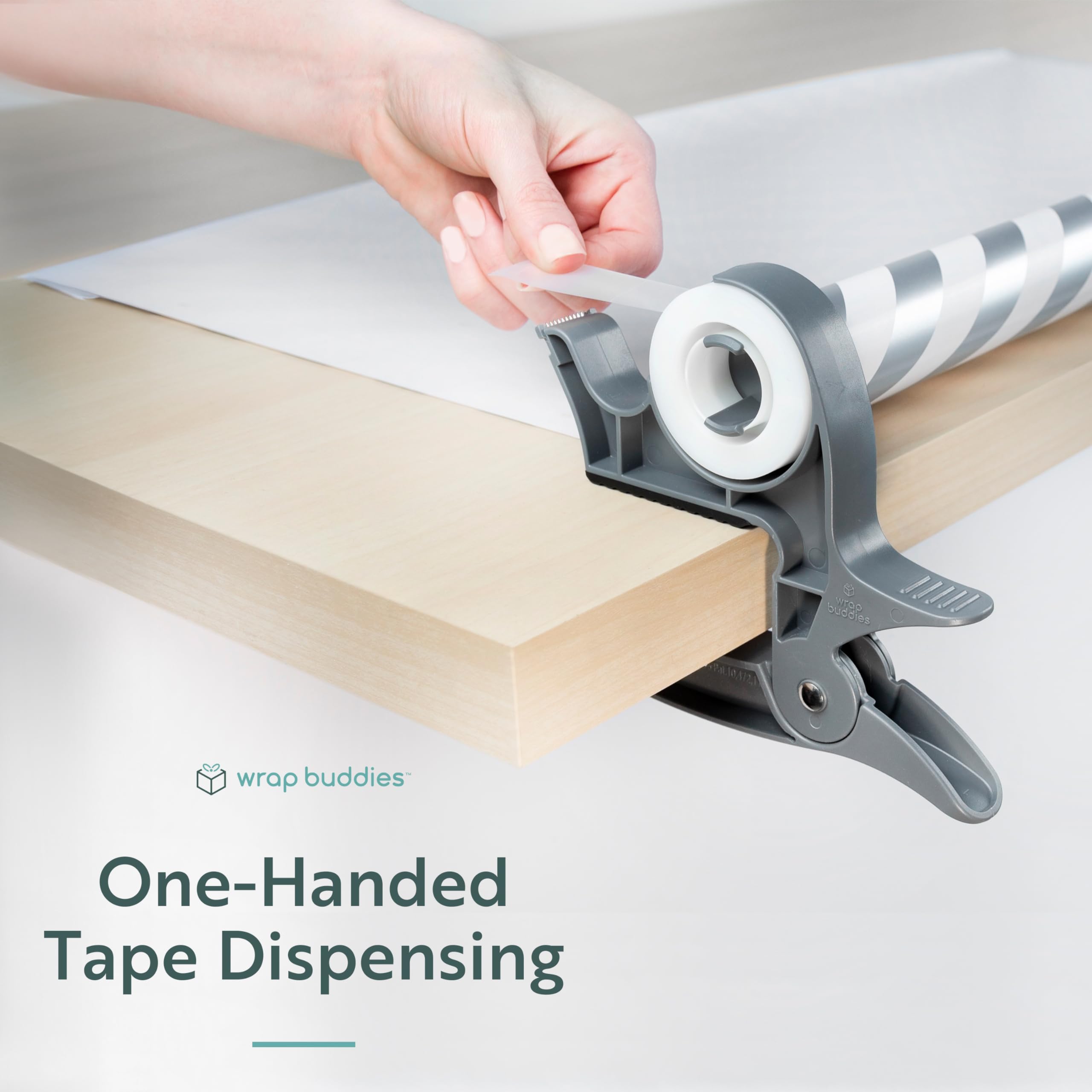 Wrap Buddies Tabletop Gift Wrapping Tool Set - 2 Clamps with Built-in Tape Dispenser for Easy Holiday Gift Wrapping (Slate Grey) - Perfect for Christmas, Birthday Presents & DIY Craft Projects