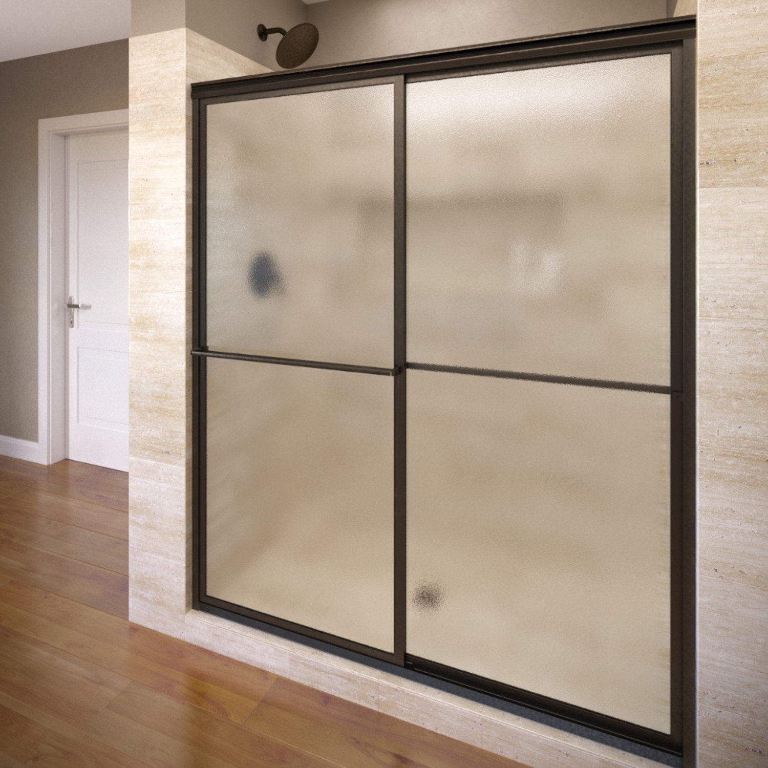 Basco Deluxe Framed Sliding Shower Door - 38-40 Inch Width x 68 Inch Height - Tempered Obscure Glass with Oil Rubbed Bronze Finish - Perfect for Modern Bathrooms & Spa Retreats