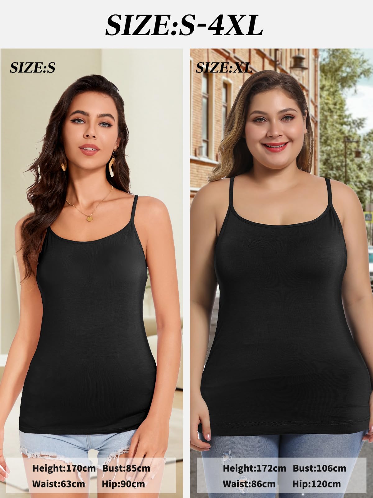 Women's Adjustable Strap Camisole with Built-in Padded Bra - Sleeveless Layering Tank Top (1/2/3 Pack) | Perfect for Summer Outfits, Yoga & Casual Wear