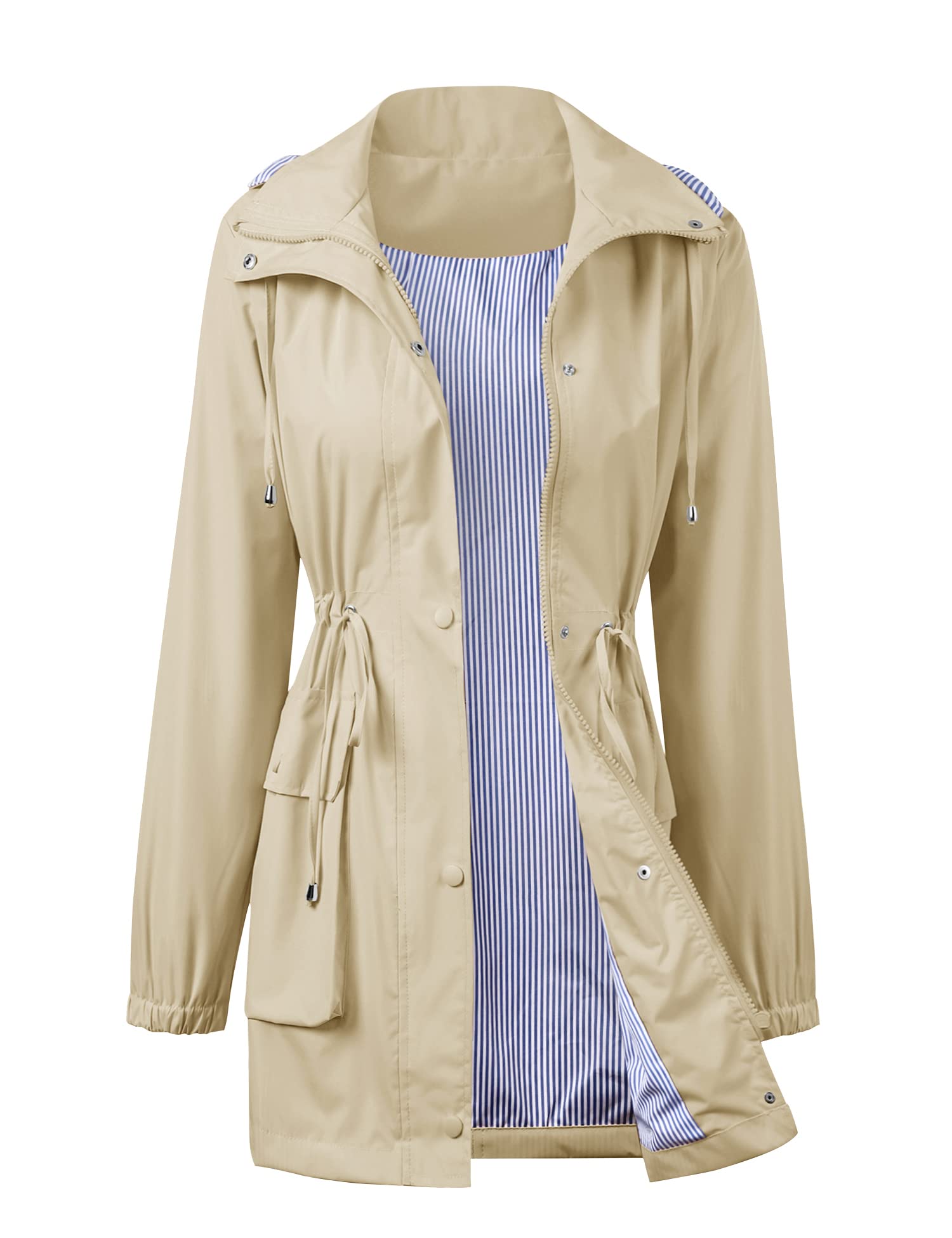 Avoogue Women's Lightweight Waterproof Raincoat with Hood - Fashion Windbreaker Long Trench Coat for Outdoor Activities, Hiking & Commuting
