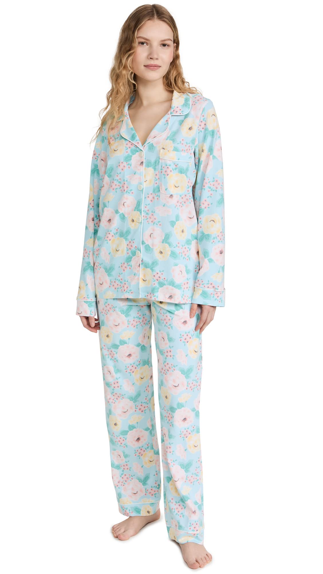BedHead Pajamas Women's Long Sleeve Classic PJ Set - Floral Print Sleepwear in Blue, Size 2X | Soft Cotton Loungewear for Relaxing at Home, Gift for Her