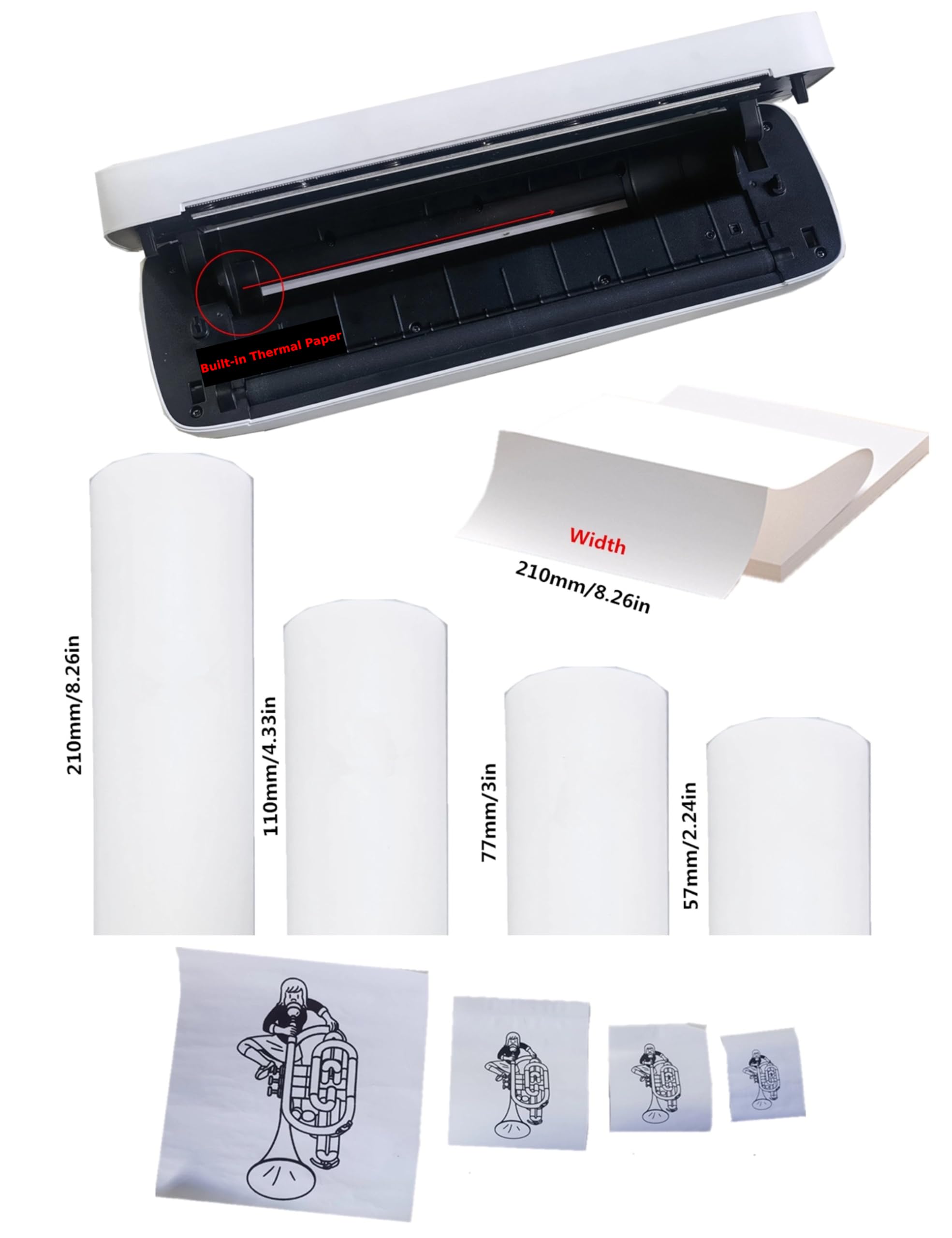 A4 Mini Bluetooth 5.2 Thermal Printer - 200dpi Inkless Portable USB Rechargeable Printer with 7 Printing Sizes for Home, Office & Travel | Perfect for Labeling, Receipts, Notes & DIY Projects