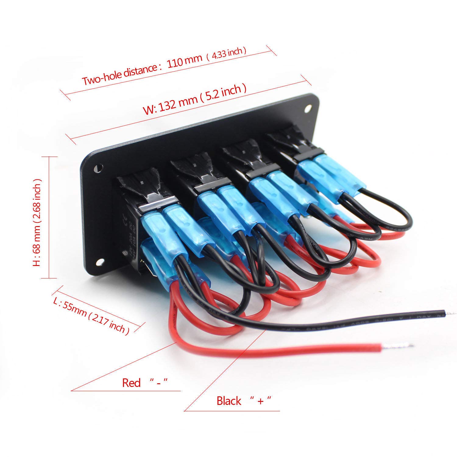 4 Gang Green Rocker Switch Panel - 12V Waterproof On/Off Toggle Switch for Trucks, Marine Boats, RVs & Cars - Perfect for Light Bars, Off-Road Vehicles & Custom Electrical Systems