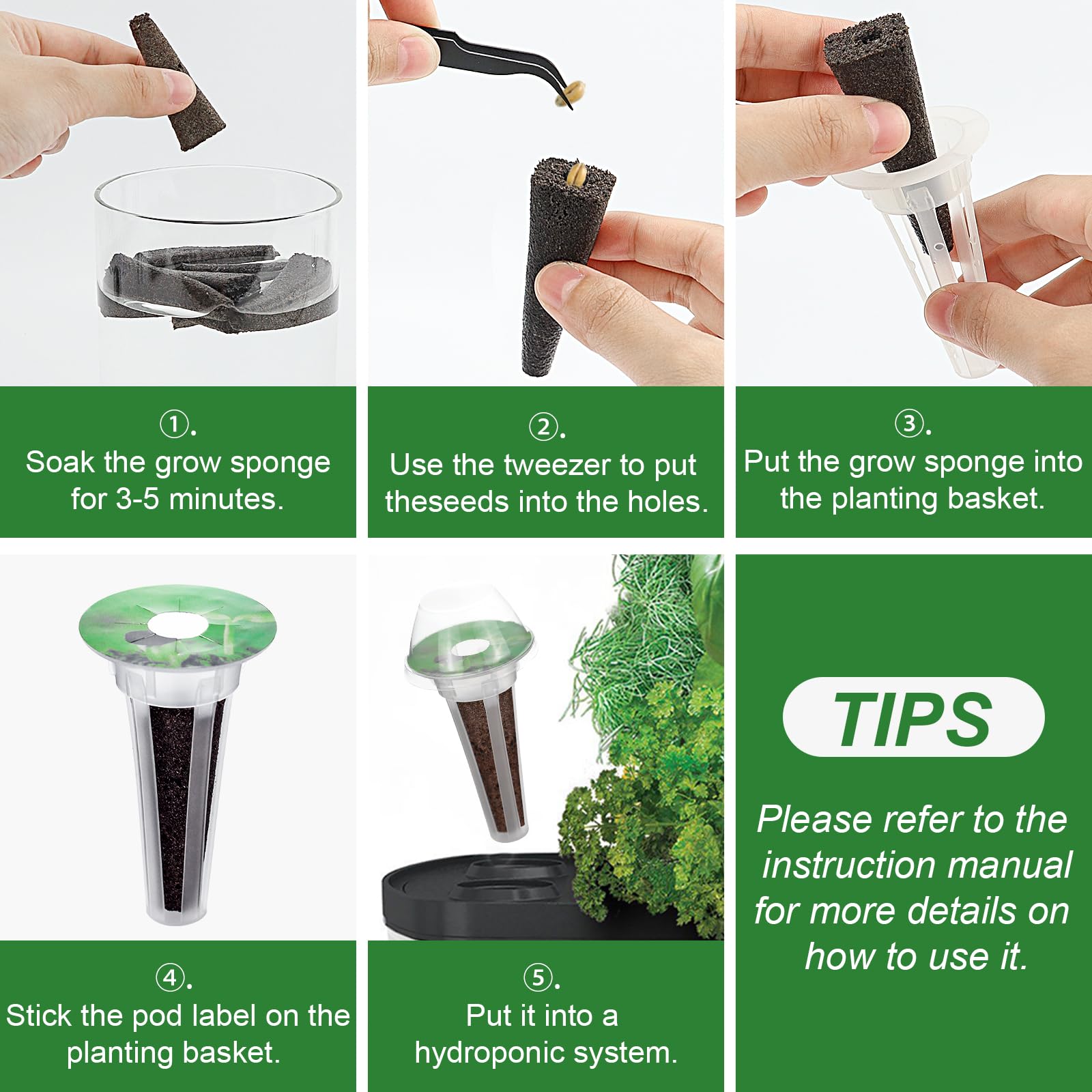 129pcs Hydroponic Seed Pods Kit for AeroGarden - Complete Grow Anything Kit with 50 Sponges, 4 A&B Nutrients, 50 Labels, 12 Domes, 12 Baskets & Tweezers | Indoor Herb Garden Starter Kit for Fresh Basil, Mint & Vegetables