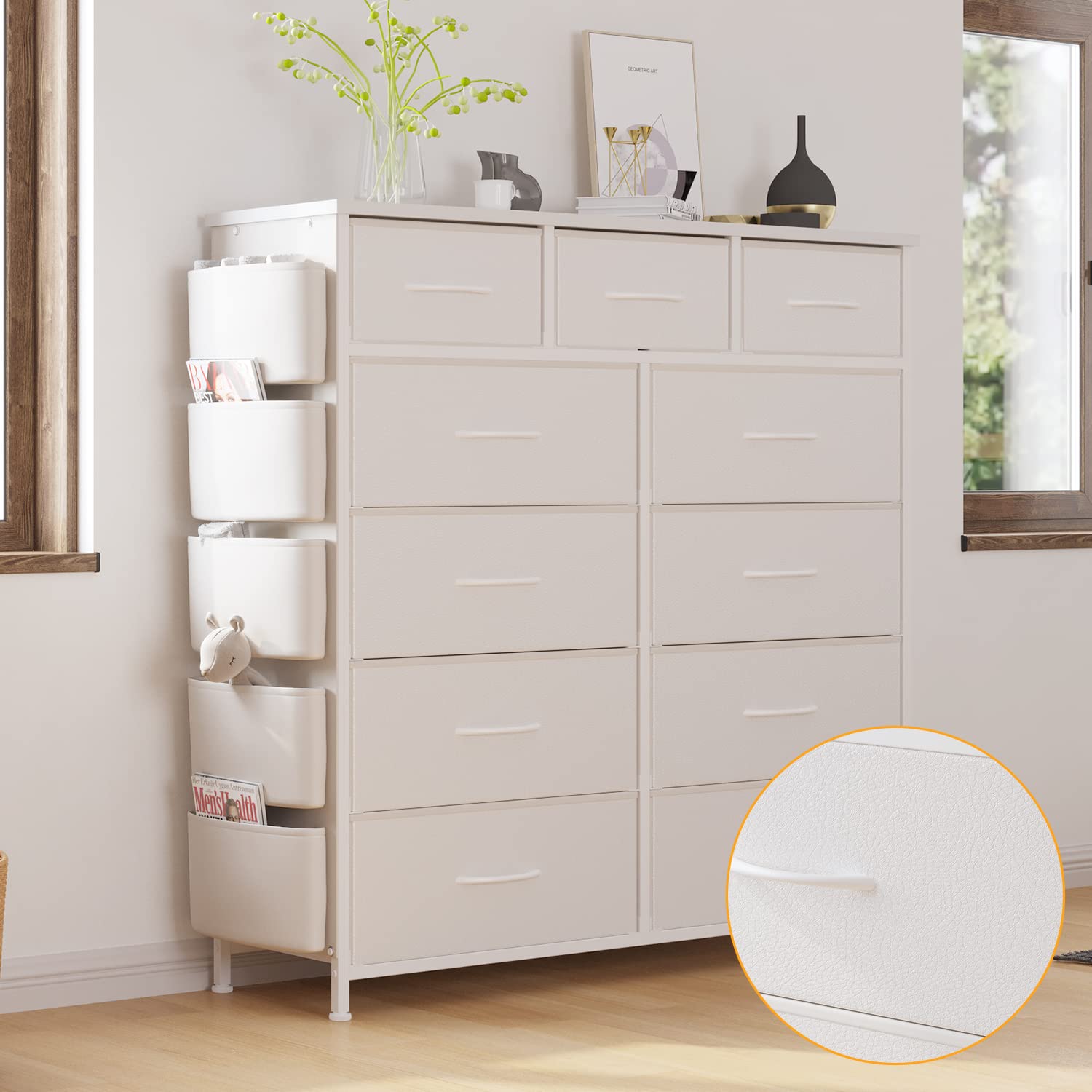 11-Drawer Dresser for Bedroom with Side Pockets & Hooks - Wood Top Steel Frame Fabric Storage Organizer with Pull Handles | Perfect for Closet Organization & Small Space Bedroom Storage