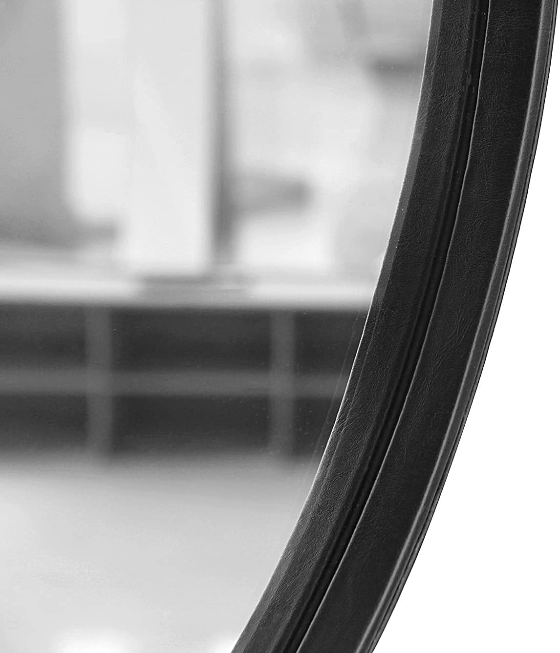 20'' Round Wall Mirror - Decorative Hanging Mirror with Silver Hardware Hook & Strap for Living Room, Bedroom & Bathroom | HofferRuffer Black Framed Mirror