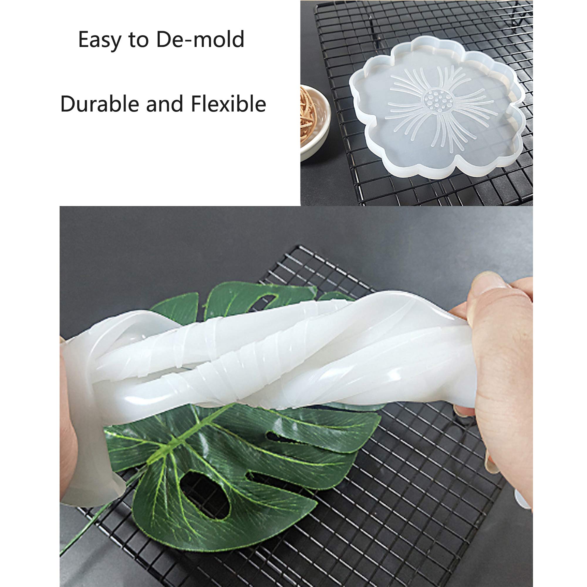 Large Silicone Flower Resin Coaster Molds Kit - 6pcs DIY Epoxy Resin Casting Trays for Agate Coasters, Home Decor & Craft Projects - Perfect for Wedding Favors, Gifts & Table Decorations