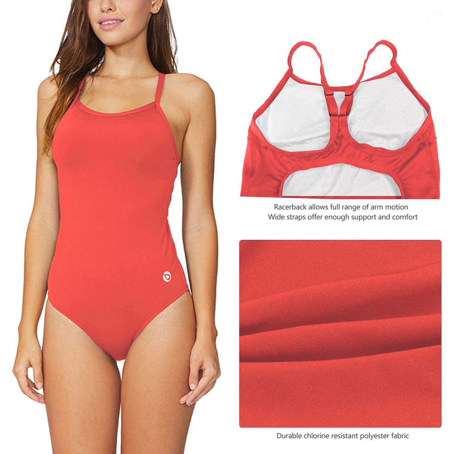 BALEAF Women's One Piece Swimsuit - Adjustable Straps, Athletic Training Swimwear for Swimming, Surfing & Beach Workouts