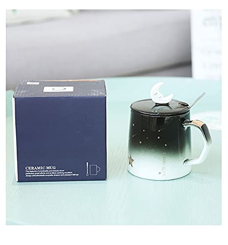 Moon and Star Ceramic Coffee Mug with Spoon Lid - 400ml Tea, Milk Cup for Office & Home - Perfect Gift for Coffee Lovers & Night Sky Enthusiasts - Ideal for Morning Brews, Cozy Evenings & Unique Gifting