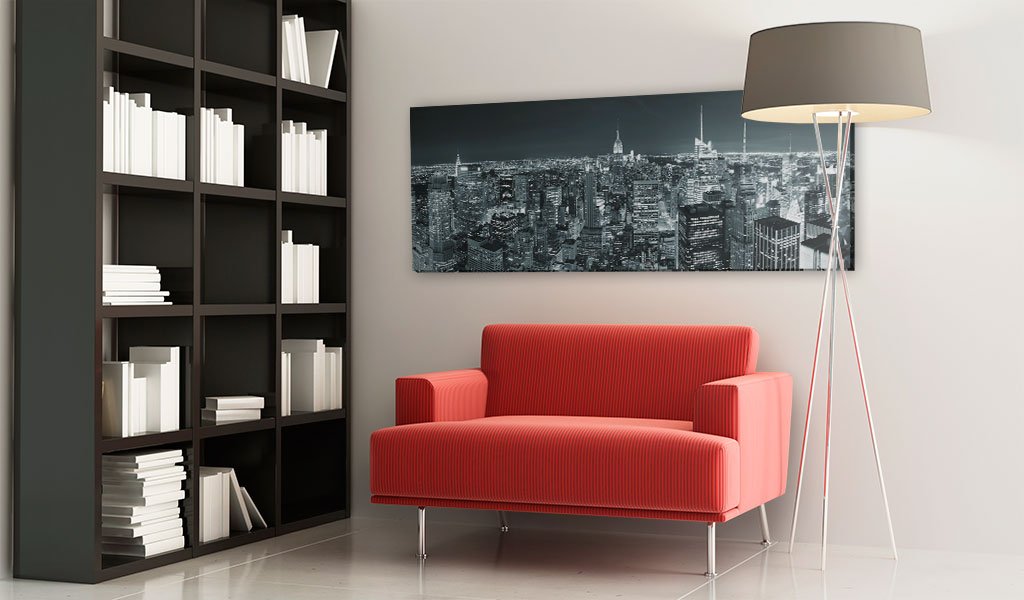 Artgeist Textured Canvas Wall Art - New York City Skyline Panorama Night View 53x18 in Framed Modern Painting for Living Room, Bedroom & Office Decor
