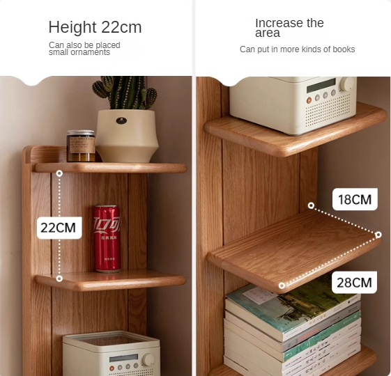Solid Oak Wood Modern Multi-Layer Bookshelf - Stylish Home Office & Living Room Storage Shelf for Books & Decor