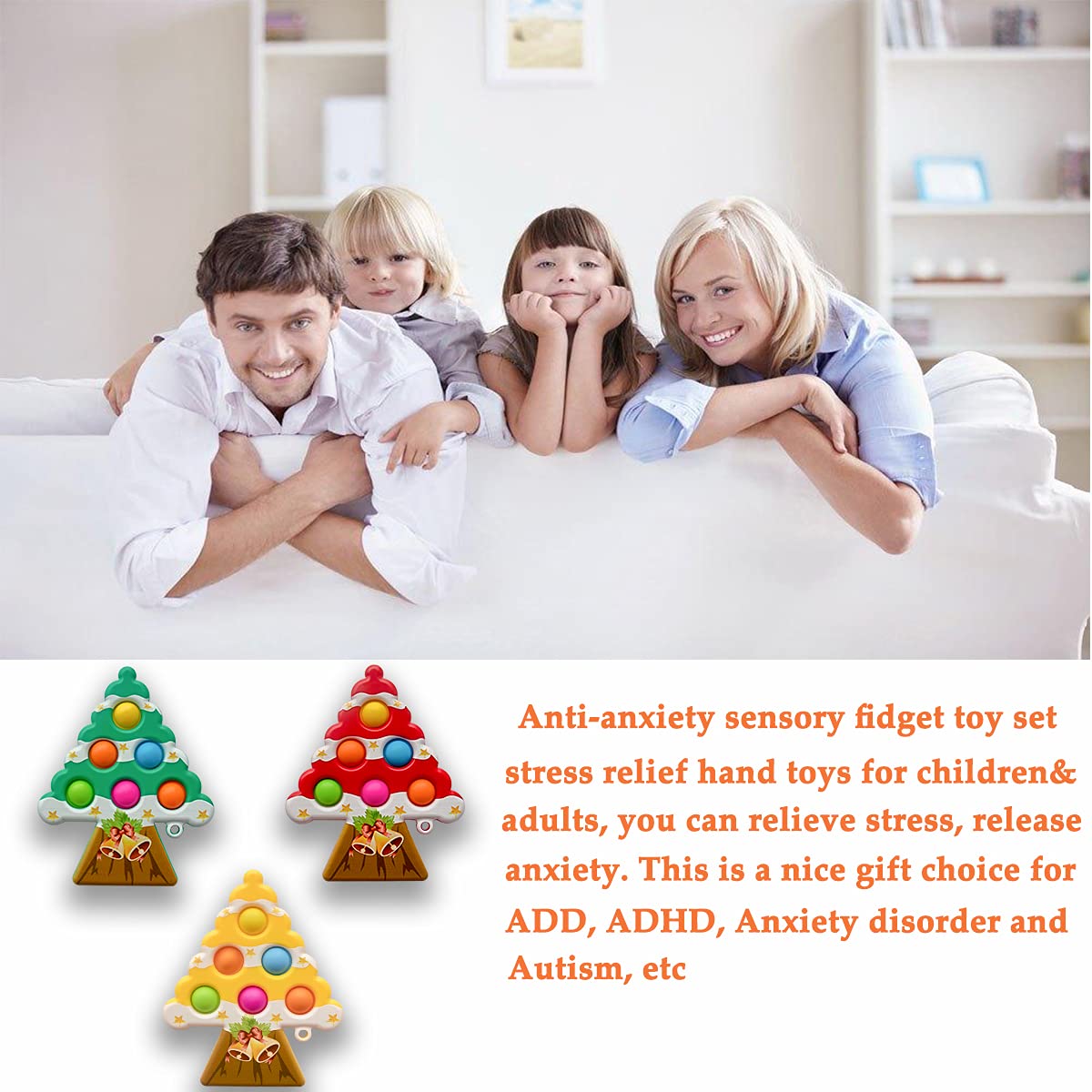 Fidget Toys for Adults & Kids - 3PCS Christmas Tree Sensory Push Pop Bubble Poppers - Stress Relief & Anxiety Relief Toys for Classroom, Office, Travel