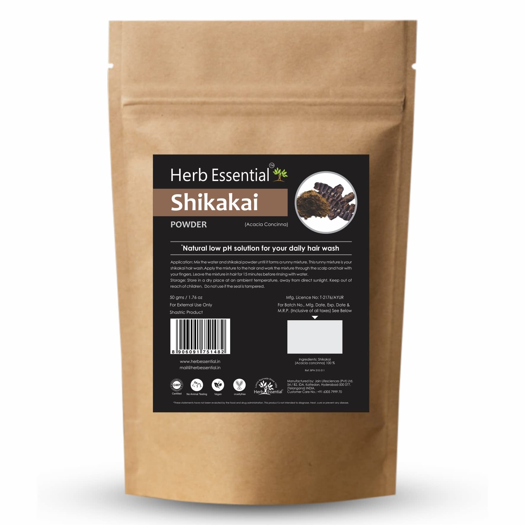 Herb Essential Pure Shikakai Powder (Acacia Concinna) - 50g | Wild-Grown, PETA Certified, Vegan Hair Conditioner | Promotes Hair Growth & Scalp Health | Perfect for Natural Hair Care & Ayurvedic Treatments