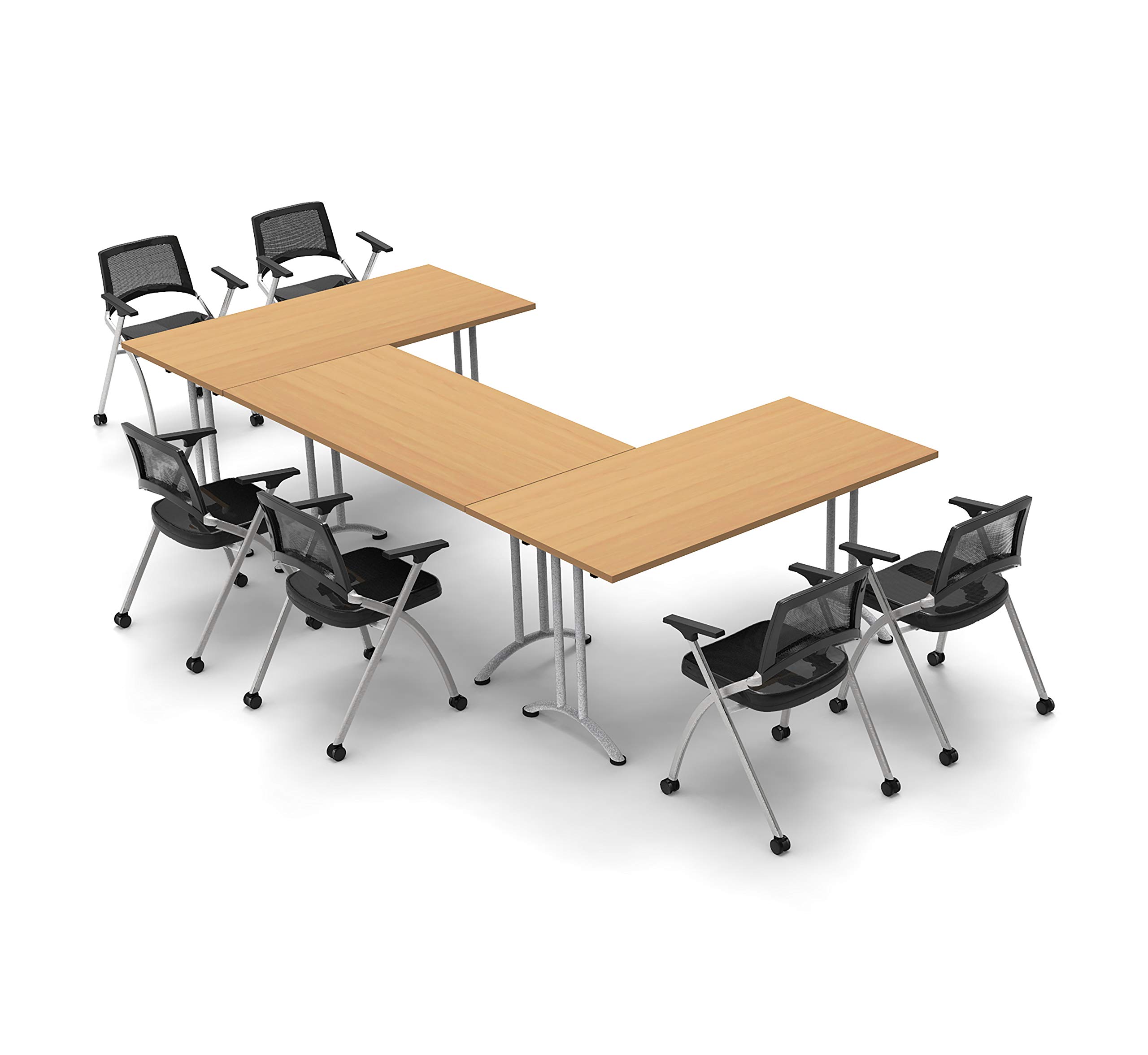 6-Person Folding Conference Table with Chairs - Beech Wood Meeting & Seminar Table Set (9-Piece, Foldable for Storage) - Ideal for Offices, Classrooms & Events