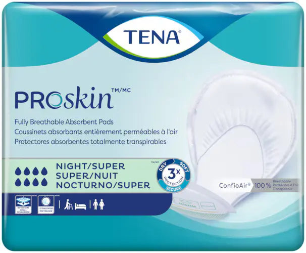 TENA® ProSkin Night Super Absorbent Pads - 24 Count | Breathable Incontinence Protection for Heavy Overnight Leakage | Ideal for Adults & Seniors with Active Lifestyles | Home Care & Travel Use
