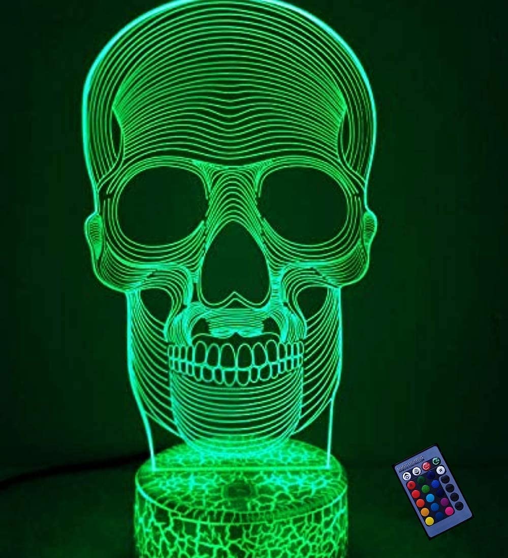 3D Skull Night Light with 16 Color Changing LED, USB Powered, Remote & Touch Control - Perfect for Halloween Decor, Bedroom Mood Lighting & Gaming Room Ambiance