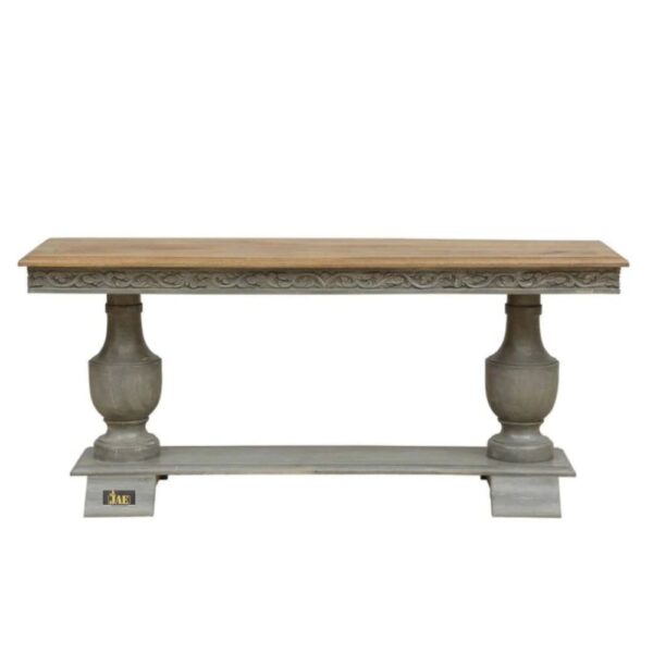 French Provincial Style Grey Wooden Pillar Console Table - Elegant Entryway, Living Room, or Hallway Decor for Home & Office