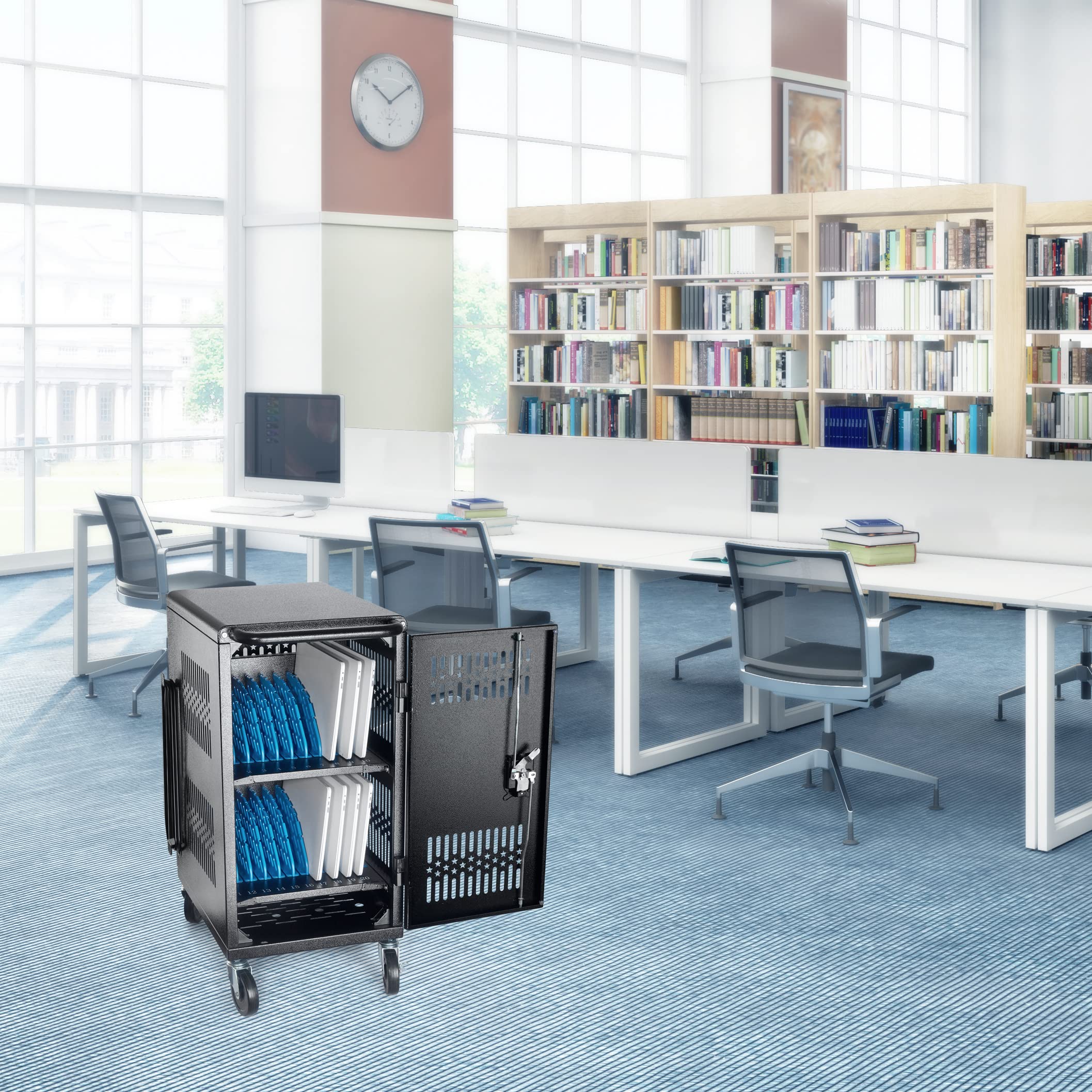 Heavy-Duty 20 Bay Pre-Assembled Laptop Charging Cart for Classroom - Secure Storage & Charging Station for Chromebooks, Laptops & Tablets - Ideal for Schools, Libraries & Computer Labs