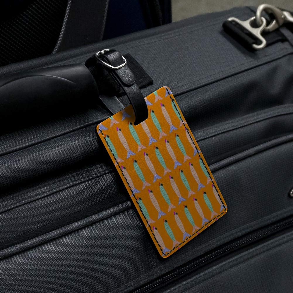 Stylish Rectangle Leather Luggage Tag for Suitcases & Carry-Ons - Durable ID Card Holder with Sassy Fishies Design | Perfect for Travel, Business Trips & Vacation Identification