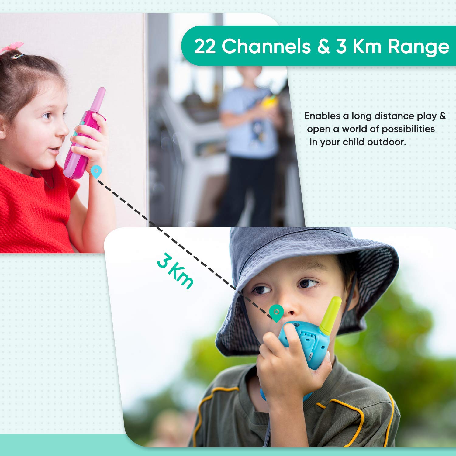 Obuby Kids Walkie Talkies for Boys & Girls Ages 3-12 - 22 Channel 2 Way Radios with LCD Backlit Flashlight, 3KM Range - Perfect Outdoor Toys for Camping, Hiking, Backyard Adventures & Family Road Trips