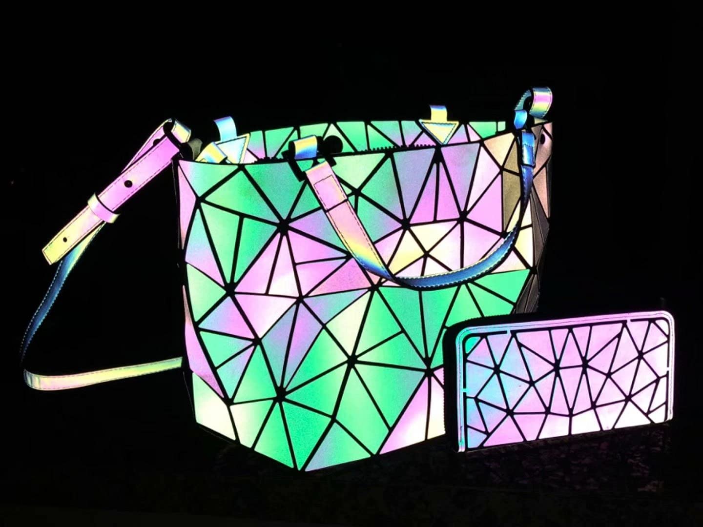 Geometric Reflective Handbag for Women - Luminous Lattice Shoulder Bag & Holographic Crossbody Purse | Night Out, Party, Festival, Rave Accessory