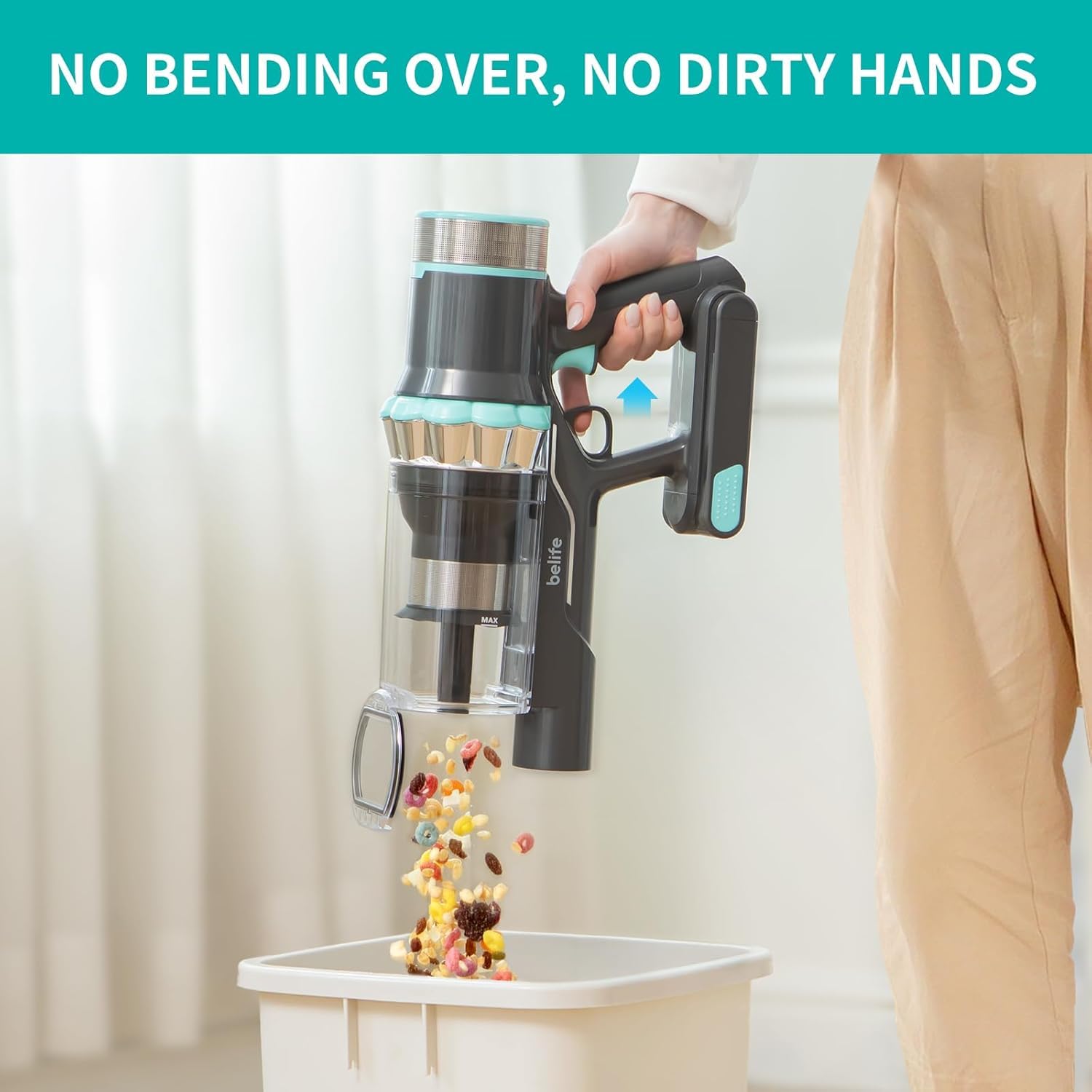Belife BVC11 Cordless Stick Vacuum Cleaner - 2 Detachable Batteries, 80min Runtime, 25Kpa 380W Brushless Motor, Lightweight for Hardwood Floors & Carpets - Pet Hair Cleaning with LED Touch Display - Perfect for Home Cleaning & Pet Owners
