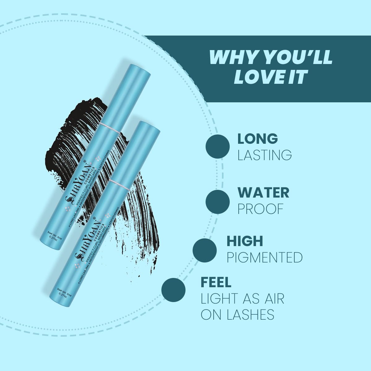 Shryoan Cool as Ice Volumizing Mascara - Waterproof, Smudge Proof, Long Lasting with Matte Finish (8ml, Black) | Perfect for Daytime Wear, Night Out & Special Occasions