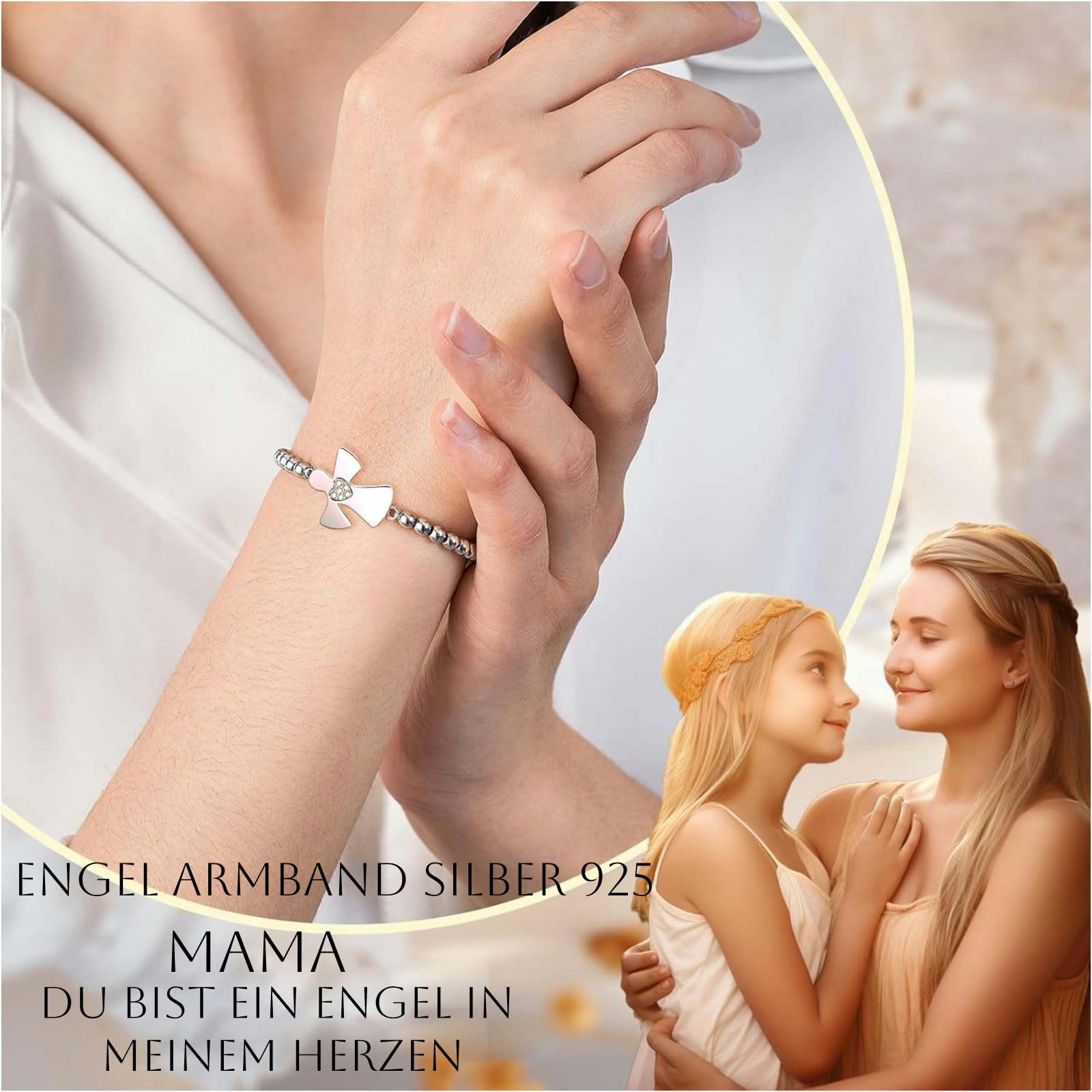 JBniuay Christmas Gifts for Mom - Sterling Silver Angel Bracelet with Beads, Mother's Day Present for Mom, S925 Silver Jewelry | Perfect for Birthday, Anniversary & Special Occasions