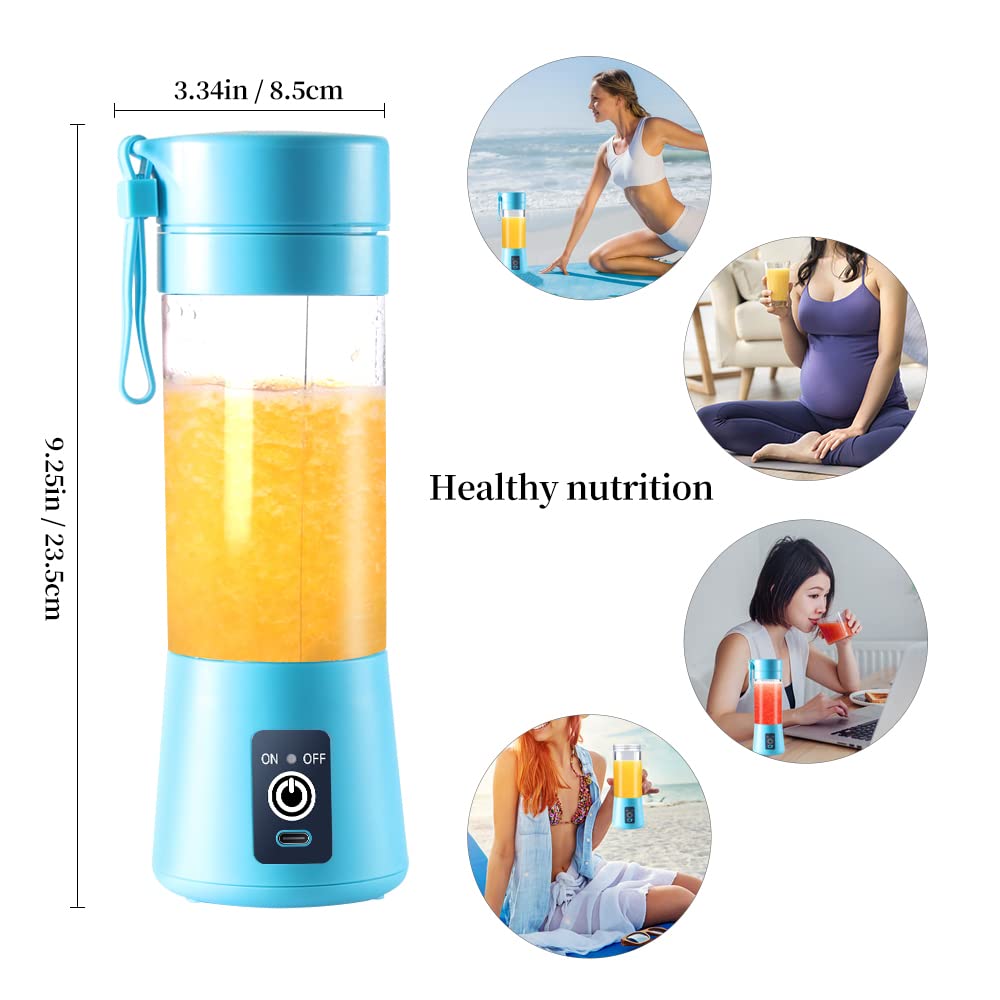 Portable USB Electric Blender Cup - 380ml Mini Blender for Smoothies, Juices & Shakes with 6 Blades | Perfect for Gym, Travel & Office (Blue)