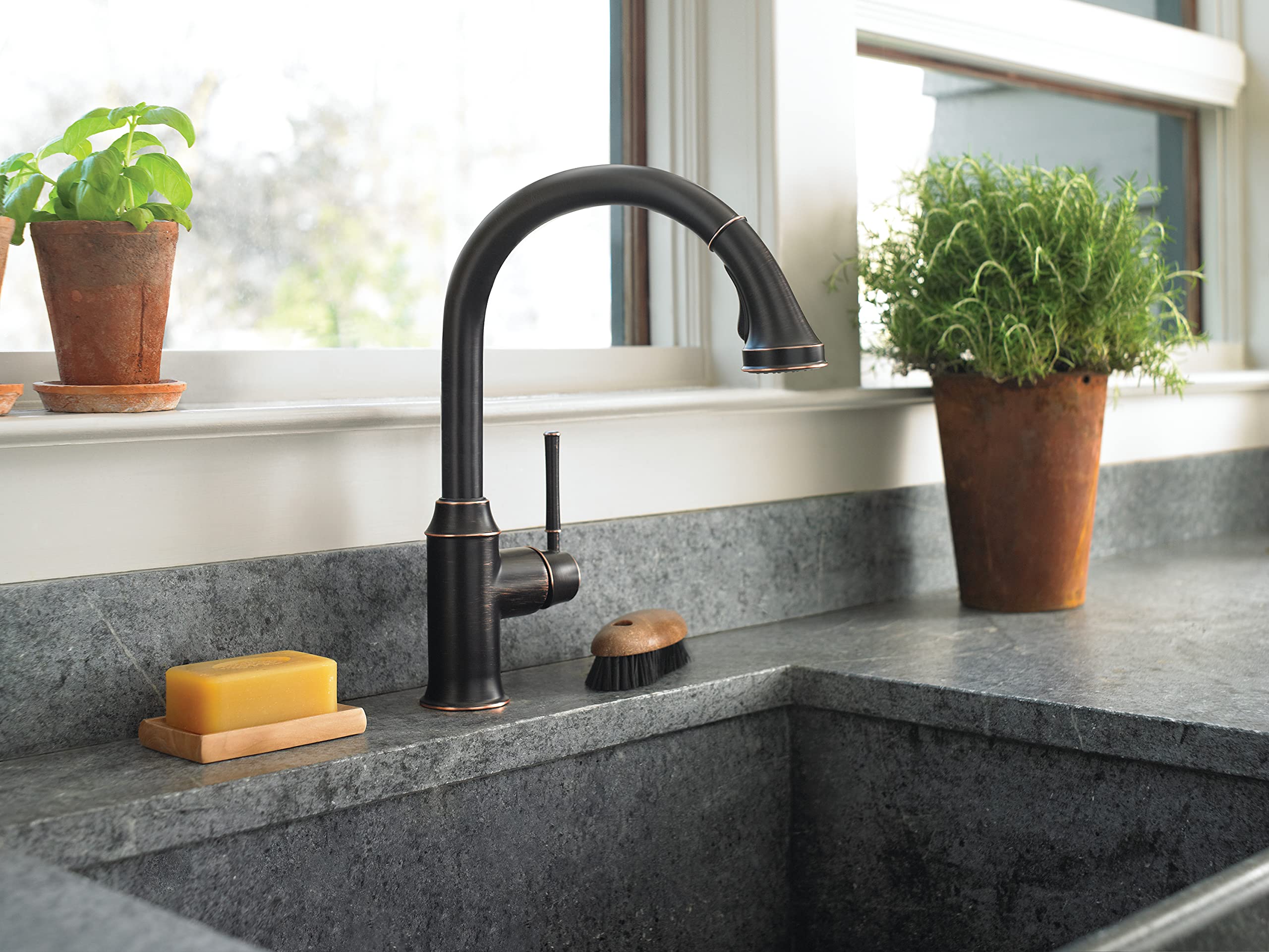 hansgrohe Talis C Bronze Bar Kitchen Faucet with Pull Down Sprayer, Magnetic Docking Spray Head, Rubbed Bronze 04216920 - Perfect for Modern and Rustic Kitchen Sinks