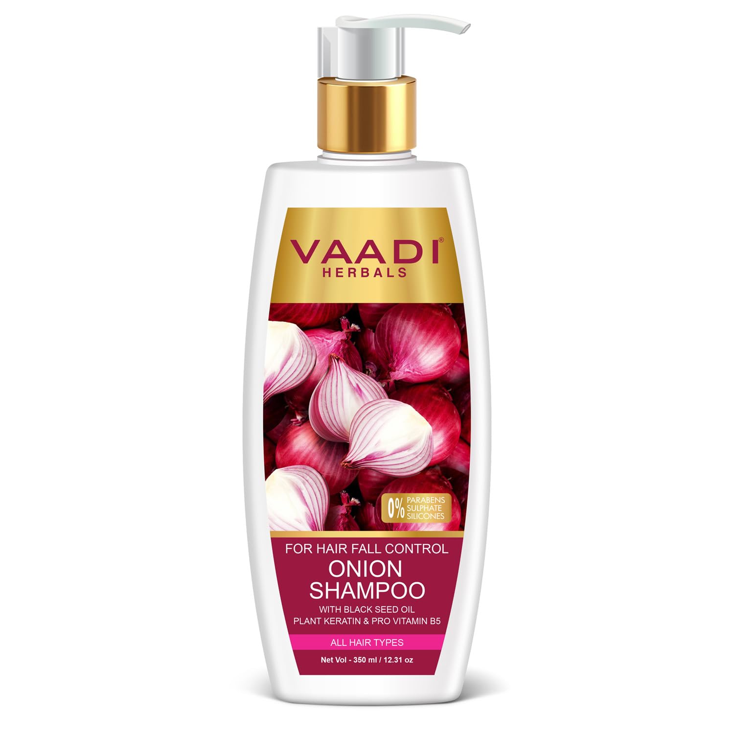 Vaadi Herbals Onion Shampoo for Hair Growth & Hair Fall Control - 350ml | Natural Hair Care Solution for Thicker, Stronger Hair | Perfect for Daily Use & Damaged Hair Repair